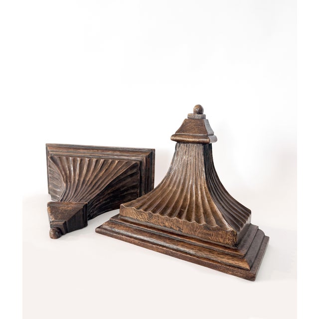 Ralph Lauren Antique Fluted Hand Carved Wood Wall Brackets For Sale - Image 4 of 12