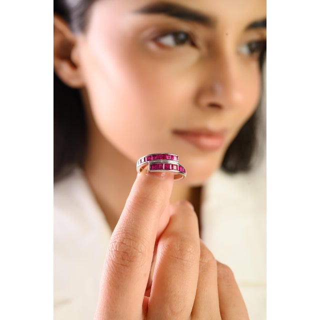 1.91ct Princess Cut Ruby Channel Set Geometric Wrap Bypass Ring Size 6 in 14k Gold For Sale - Image 4 of 14