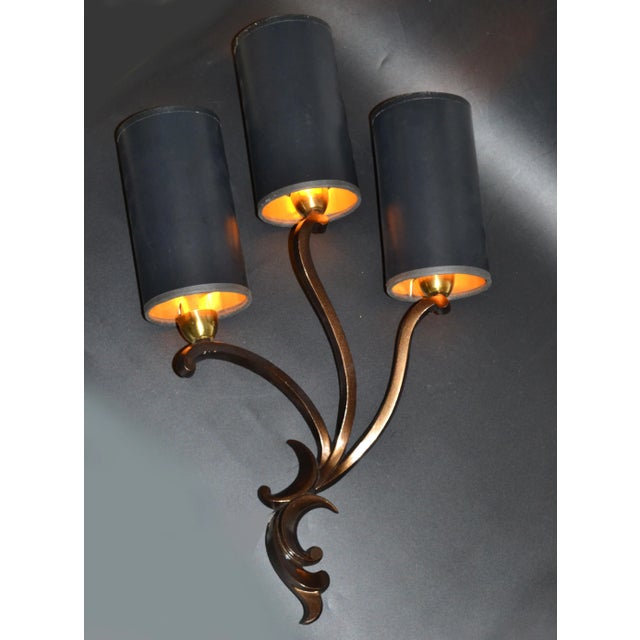 Carlo Scarpa Riccardo Scarpa Bronze Sconces & Shades, Wall Lights Art Deco Italy 1950 - Pair For Sale - Image 4 of 13