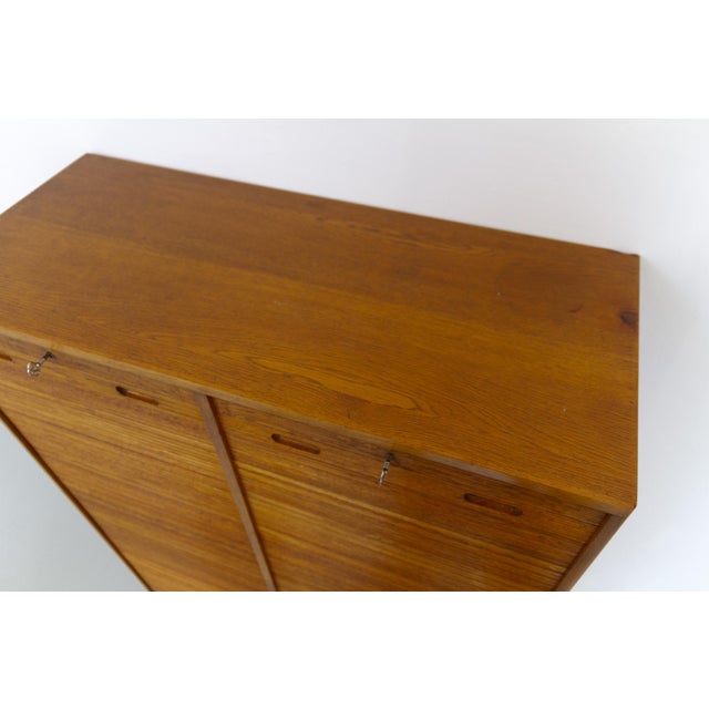 Wood Danish Art Deco Oak Double Tambour Archive Cabinet, 1930s. For Sale - Image 7 of 18
