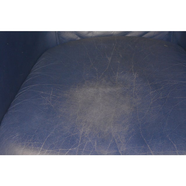 Vintage Pair Gerard Van Den Berg Montis Blue Leather Loge Easy / Lounge Chairs & Footstools For Sale - Image 11 of 18