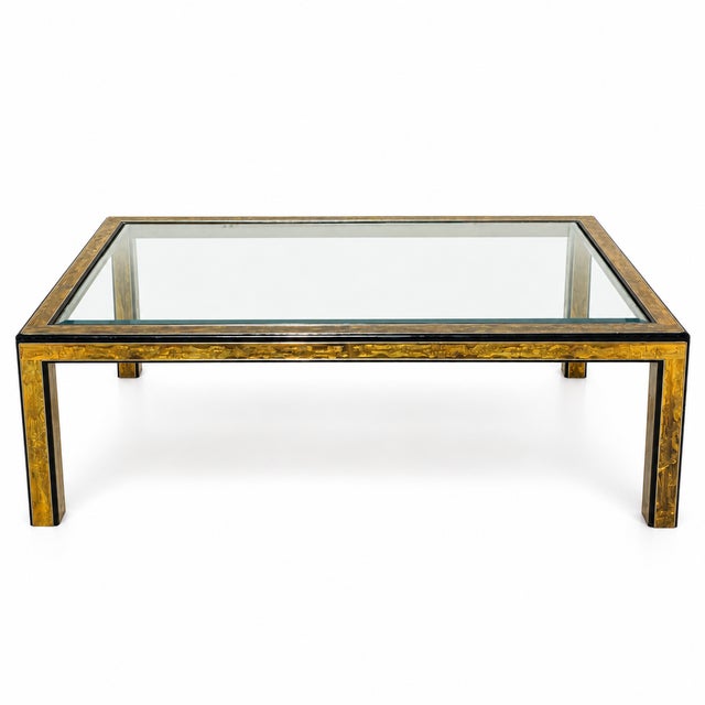 1970s Vintage Bernhard Rohne for Mastercraft Acid-Etched Brass, Black Lacquer & Beveled Glass Dining Table, Circa 1970s For Sale - Image 5 of 12