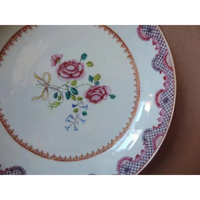 18th Century 18th Century Chinese Export Porcelain Famille Rose Palette Round Low Bowl or Cake Plate For Sale - Image 5 of 11