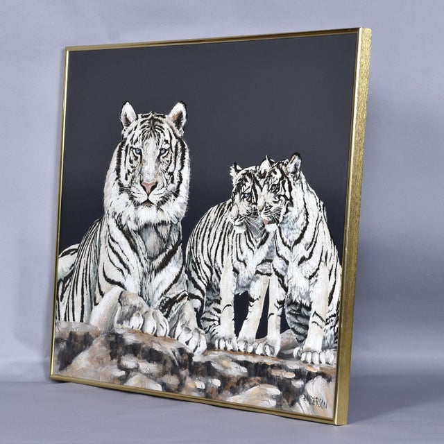 1970s Vintage 1970s Large Scale White Tigers Painting by Anderson For Sale - Image 5 of 12