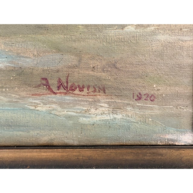 Signed 1920 Antique Maritime Sailboat Oil Painting in Ornate Painted Frame For Sale - Image 13 of 18