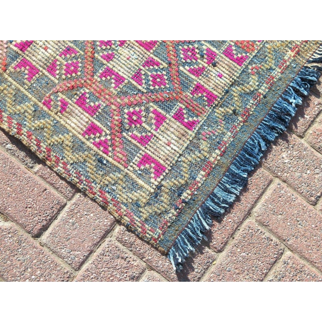 Mid 20th Century Vintage Handmade Embroidery Rug Boho Pink Turkish Kilim For Sale - Image 6 of 13