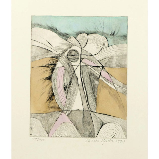 Abstract Landscape - Original Etching Hand-Watercolored - 1971 1971 For Sale - Image 3 of 3