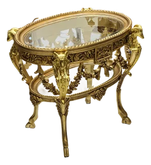 French Style Glass Topped Coffee Table With Gold Details