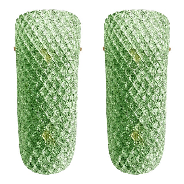 Contemporary Green “Graniglia” Rhombus Murano Glass Wall Lights - a Pair For Sale