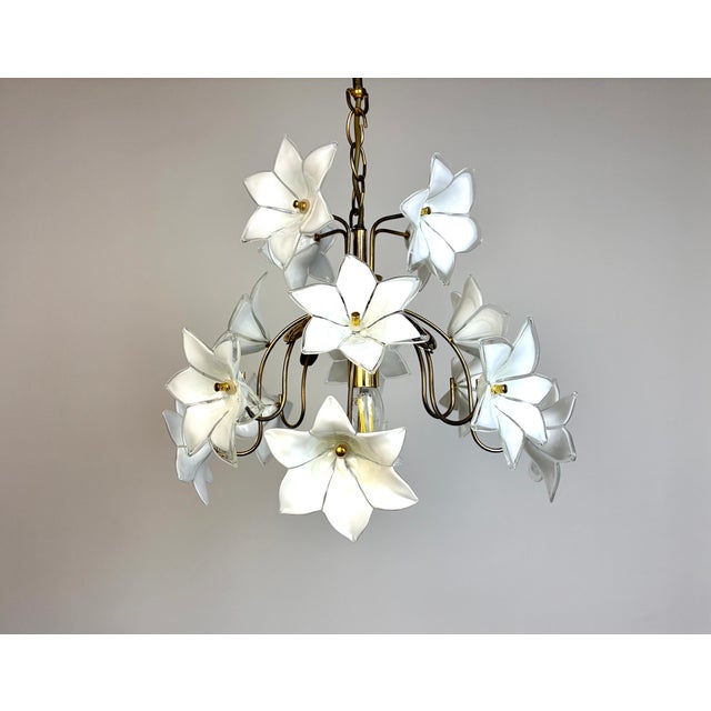 1980s Murano Style White Glass Flower Chandelier For Sale - Image 6 of 15