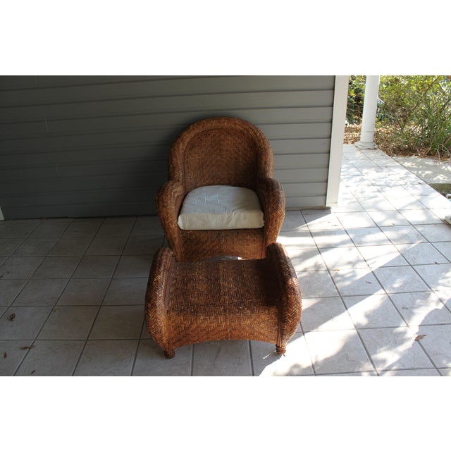 Pottery Barn Rattan Malabar Chair & Ottoman Chairish
