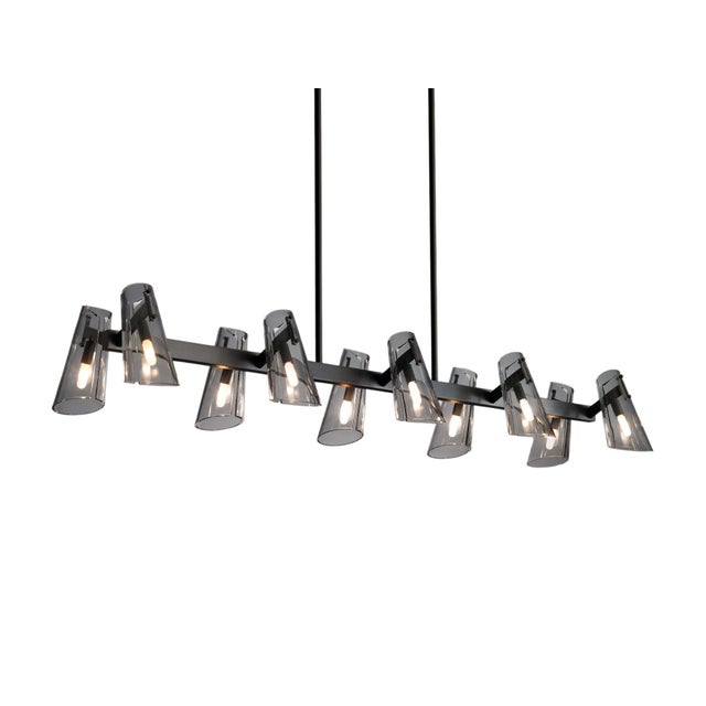 Oil rubbed bronze, solid brass Valette Linear Chandelier designed by Jonathan Browning. Machined by hand, the fixture...