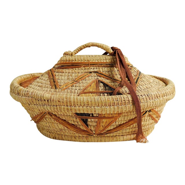 Coil Grass & Raffia Woven Lidded Basket Chairish
