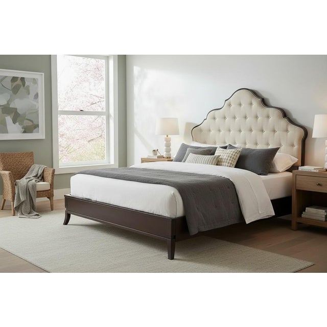 Stunning, like-new King bed with a beautiful creamy tufted headboard. Comes complete with side rails, footboard, and...