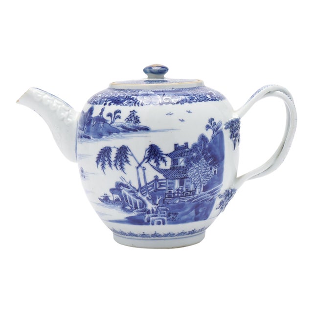 Chinese Porcelain Tea Pot With Lid & Strap Handle, C. 1760-80 For Sale