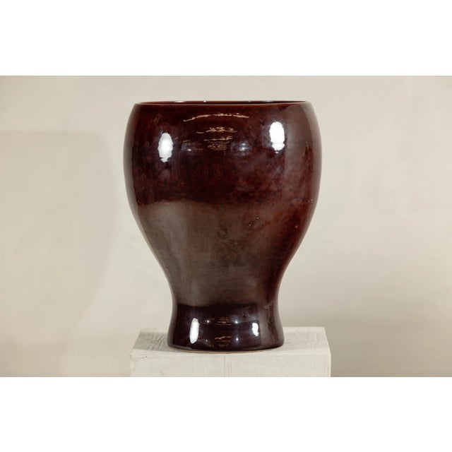 Auburn Large Hand-Crafted Artisan Ceramic Vessel in Reddish-Brown Glaze For Sale - Image 8 of 12