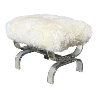 Mid Century Modern Phyllis Morris Lucite Bench W White Fur Seat For Sale