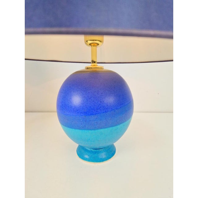 Metal Vintage Blue Ceramic Sphere Table Lamps, 1970s, Set of 2 For Sale - Image 7 of 10