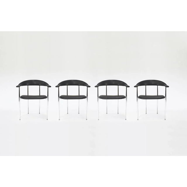 Black Black Chrome P40 Armchairs by Giancarlo Vegni for Fasem, 1980s, Set of 4 For Sale - Image 8 of 8