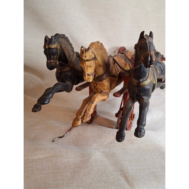 Large Vintage 21" Cast Iron 3-Horse Fire Pumper Wagon Toy - Utexiqual / Kenton Style For Sale - Image 4 of 18