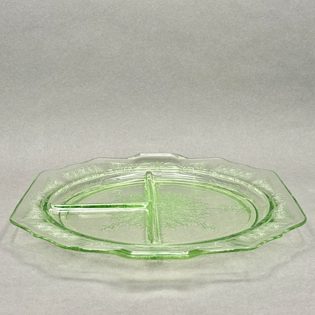 Art Deco Vintage Green Depression Glass “Princess” 3 Part Divided Serving Platter by Hocking Glass For Sale - Image 3 of 10