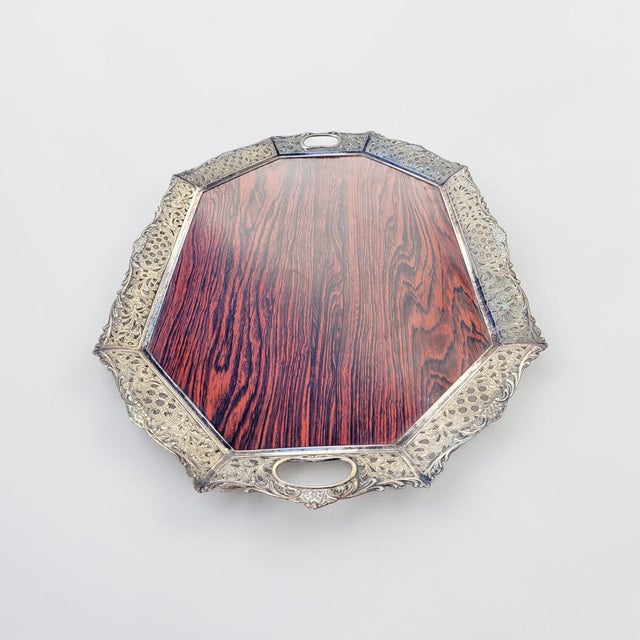 Dutch Silver-Plated Mahogany Serving Tray by Hooijkaas Schoonhoven, 1950s For Sale - Image 9 of 11