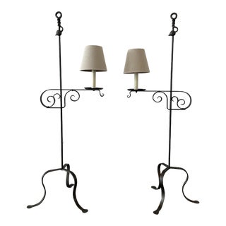 Dessin Fournir Wrought Iron Floor Lamps- a Pair For Sale