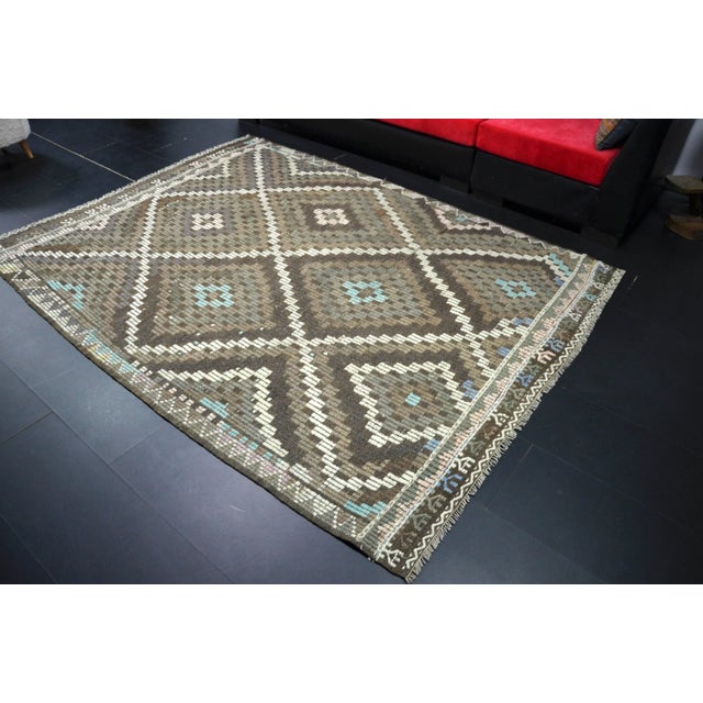 Vintage Aztec Turkish Handwoven Kilim Rug For Sale - Image 4 of 11