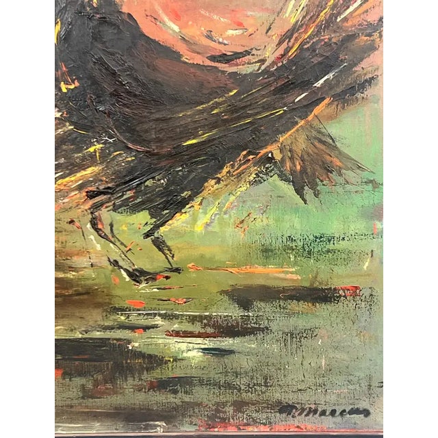 Alice Marcus " the Cockfight " Oil Painting on Canvas , Signed & Framed 1981 For Sale - Image 10 of 12