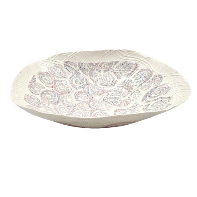 White Organic Porcelain Art Centerpiece Bowl, Hand-Impressed Abstract Surface, 16.75" For Sale - Image 8 of 13