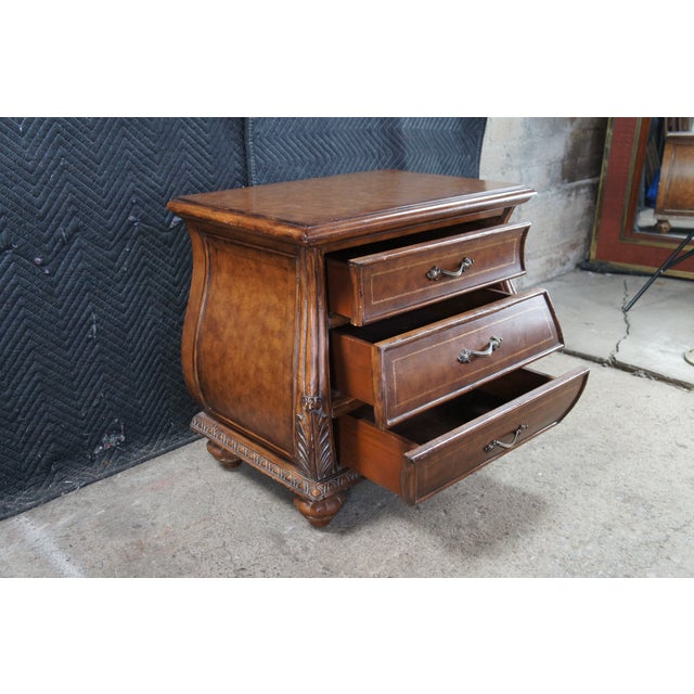 Late 20th Century French Louis XVI Tooled Leather Bombe Chests Dressers Side Table Nightstands For Sale - Image 9 of 14