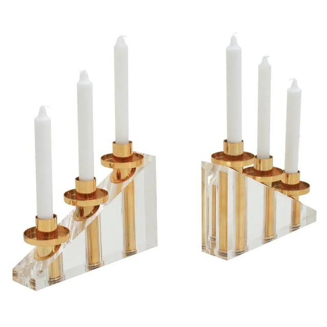 French Brass and Methacrylate Candelabras, Set of 2 For Sale - Image 10 of 10