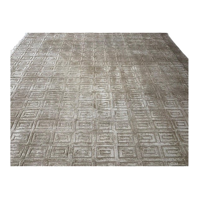 Rh Rajouri Silk & Wool Rug – 12' × 15' Wheat | Hand-Knotted Silk & Wool | Nepalese Artisan Construction For Sale