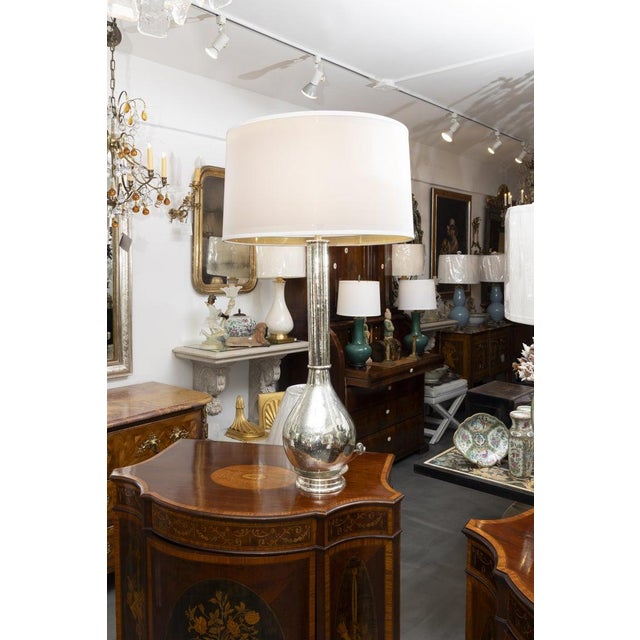 Mid-Century Modern Pair of Tall Mercury Glass Bottle-Form Table Lamps For Sale - Image 3 of 7