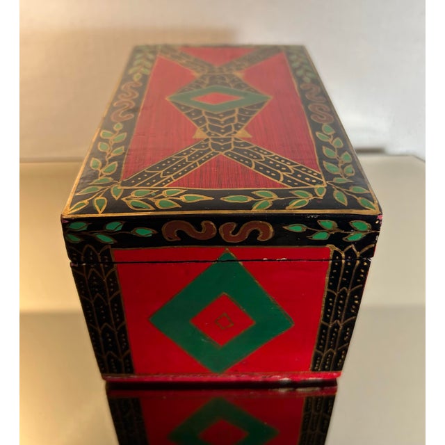 Vintage Wood & Paper Mache Hand Painted Safari Style Dresser Box ~ Monkeys & Zebras For Sale - Image 4 of 8