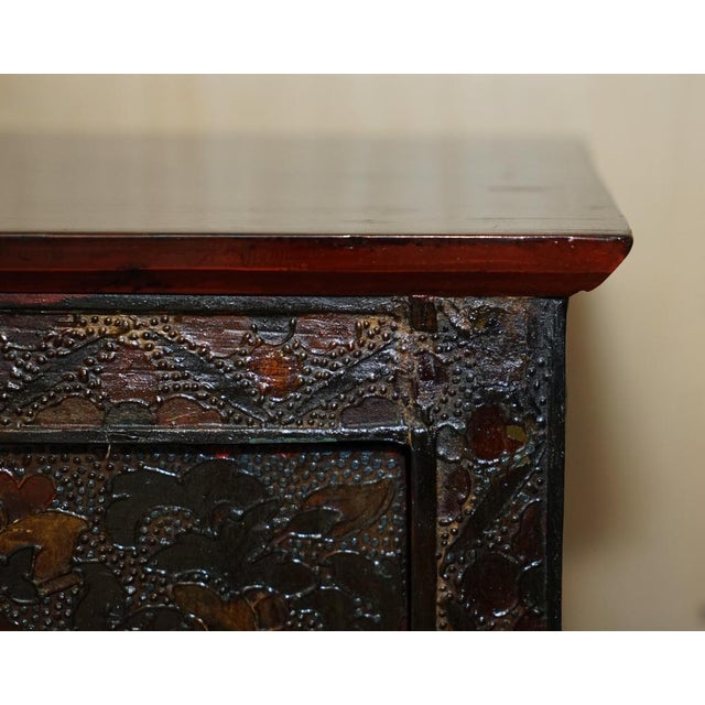 Antique Tibetan Chinese Deer & Flower Polychrome Painted Altar Sideboard For Sale - Image 6 of 18