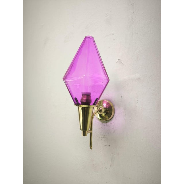 Brass Wall Lamp with Lilac Murano Glass, 1950s For Sale - Image 10 of 12