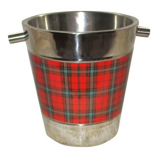 Vintage Rare Nautica Home Red Plaid / Tartan Stainless Steel Steel Chrome Ice Bucket For Sale
