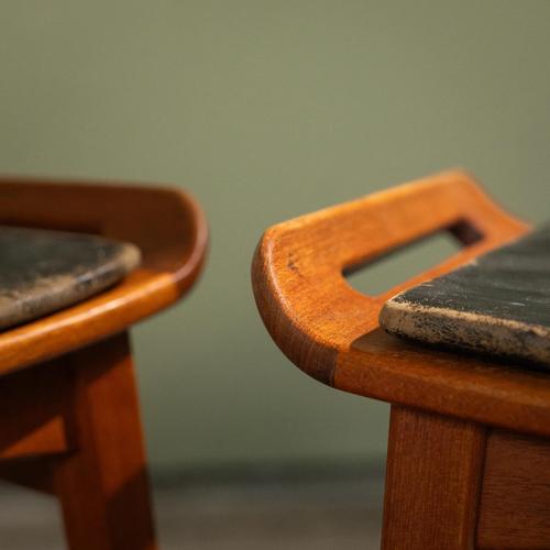 Black Teak Stools with Black Leather Cushions by P. Jensen, Denmark, 1960s, Set of 2 For Sale - Image 8 of 10