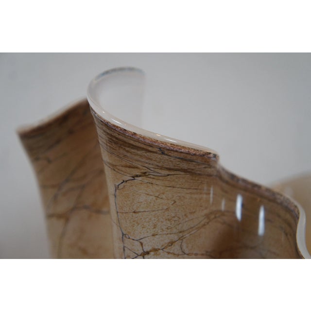 Brown Vintage Zorza Poland Ruffled Freeform Handkerchief Marbled Art Glass Vase For Sale - Image 8 of 11