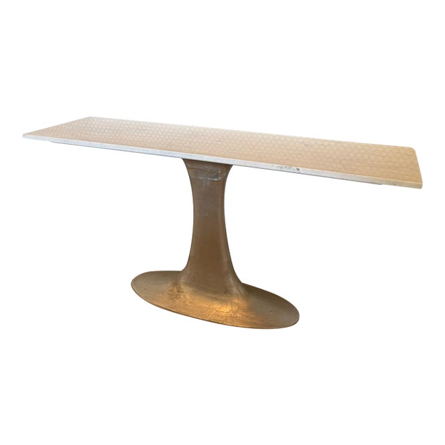 Cb2 Pool White Marble Console Table For Sale