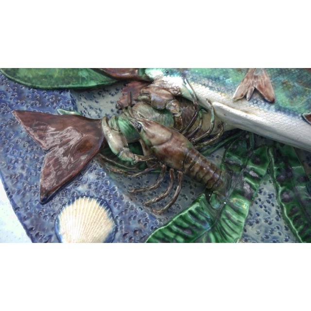 French 19th Century Victor Barbizet Majolica Palissy Fishs Wall Platter For Sale - Image 3 of 9