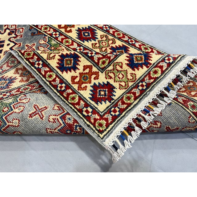 Gray, Cream and Red Kazak Wool Runner Rug, 2'9" X 6'4" For Sale - Image 13 of 15