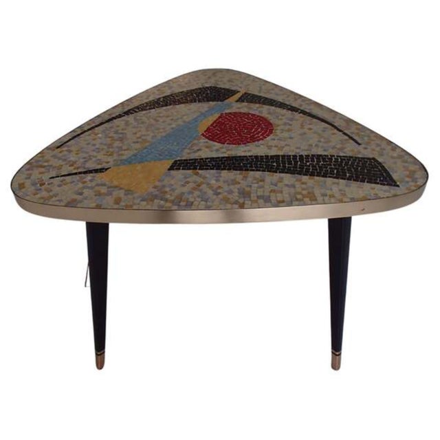 Triangular Mosaic Table with Brass Trim and Black Feet, 1950s For Sale - Image 12 of 12