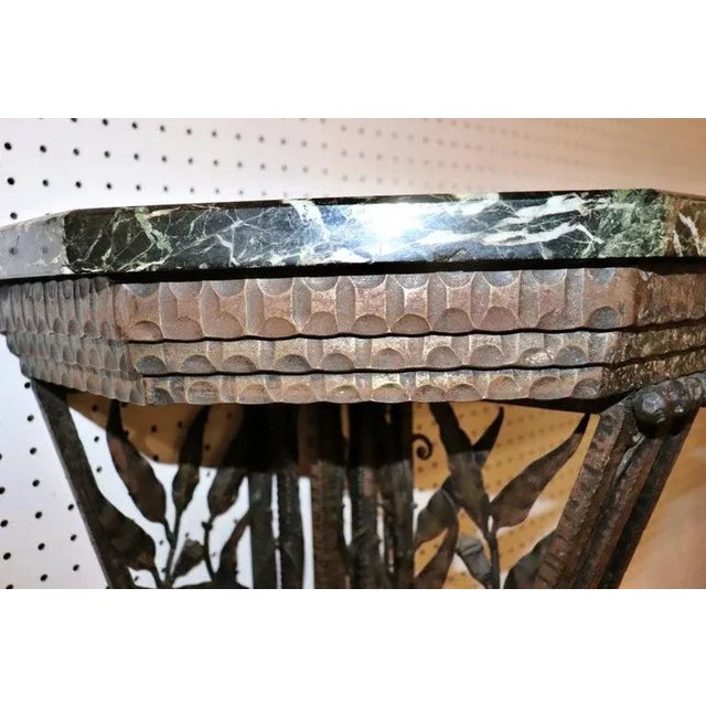 Edgar Brandt Attributed Wrought Iron Verdi Marble Top and Base Console Table For Sale - Image 15 of 17