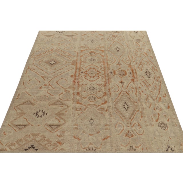 Tribal Rug & Kilim’s Distressed Style Rug in Beige-Brown, Blue & Rust Tribal Patterns For Sale - Image 3 of 7