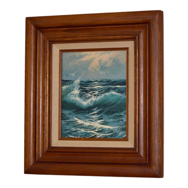 Vintage Original Oil Painting, Framed, Seascape With Seagulls For Sale
