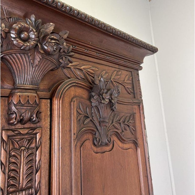 Vintage French Louis XVI Style Carved Walnut 2-Door Wardrobe For Sale - Image 9 of 18