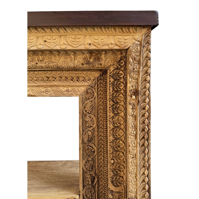 Mid 20th Century Vintage Indian Carved Moulding & Iron Console Table For Sale - Image 5 of 7