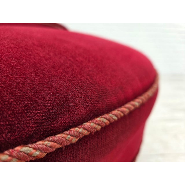 Danish Cocktail Lounge Chair in Cherry-Red Furniture Velour, 1950s For Sale - Image 6 of 17